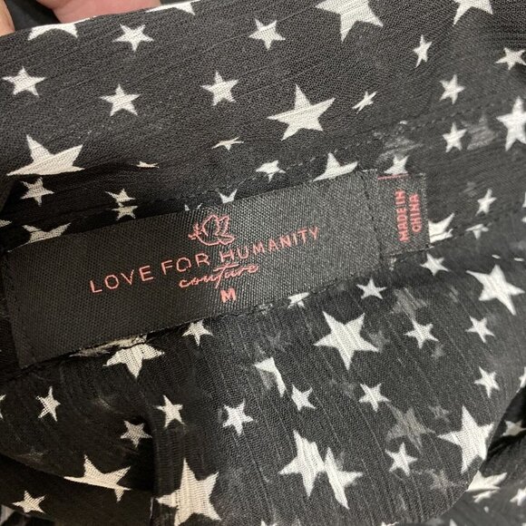 LOVE FOR HUMANITY COUTURE Button Up Sheer Black W Stars Polyester Blend Shirt M - Picture 7 of 7